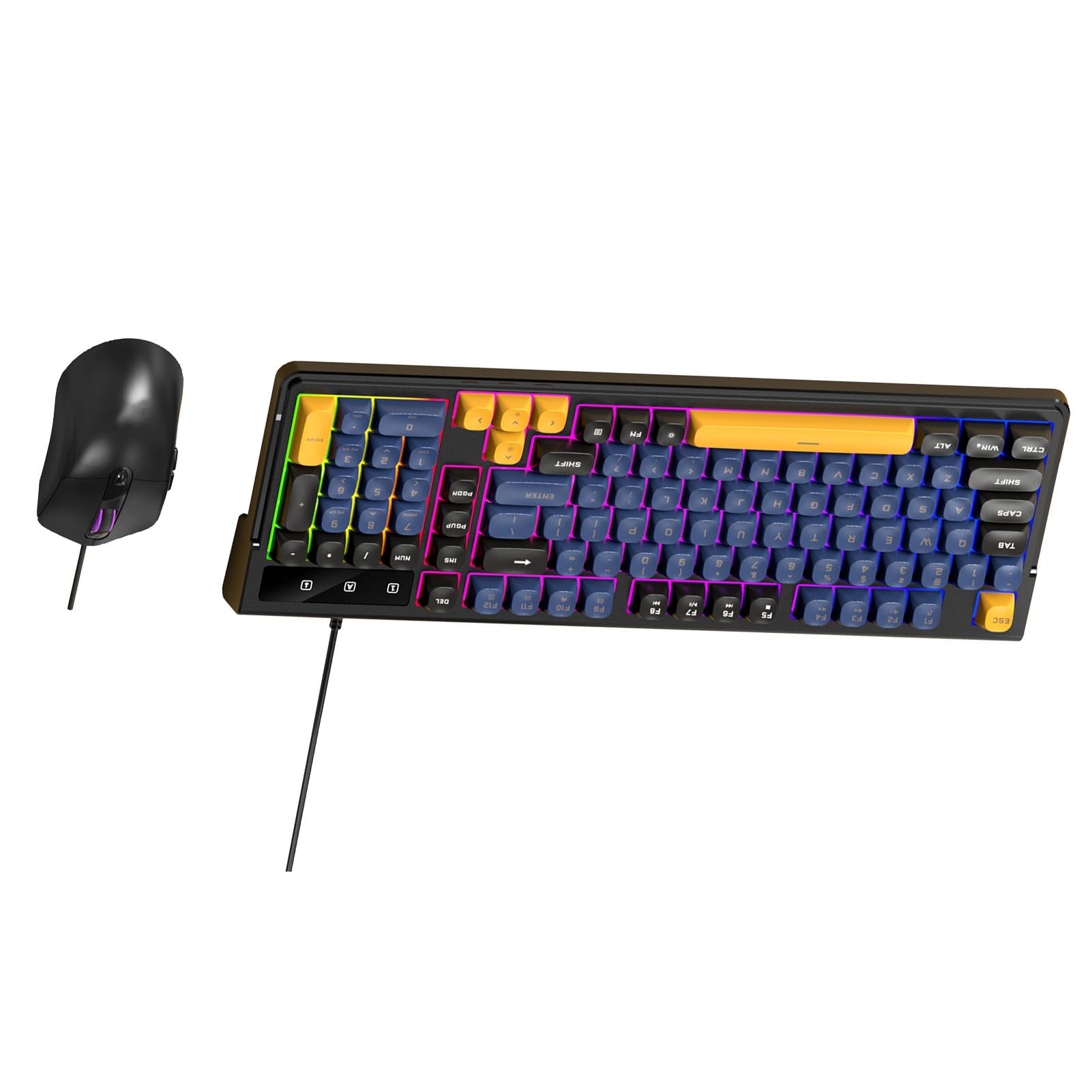 Tosuny Ensemble Clavier et Souris de Jeu, Rétroéclairage RVB, Disposition Compacte Ergonomique à 98 Touches avec pavé Numérique et Souris Haute DPI à 6 Boutons, pour et MacOS (Ensemble Bleu Noir)