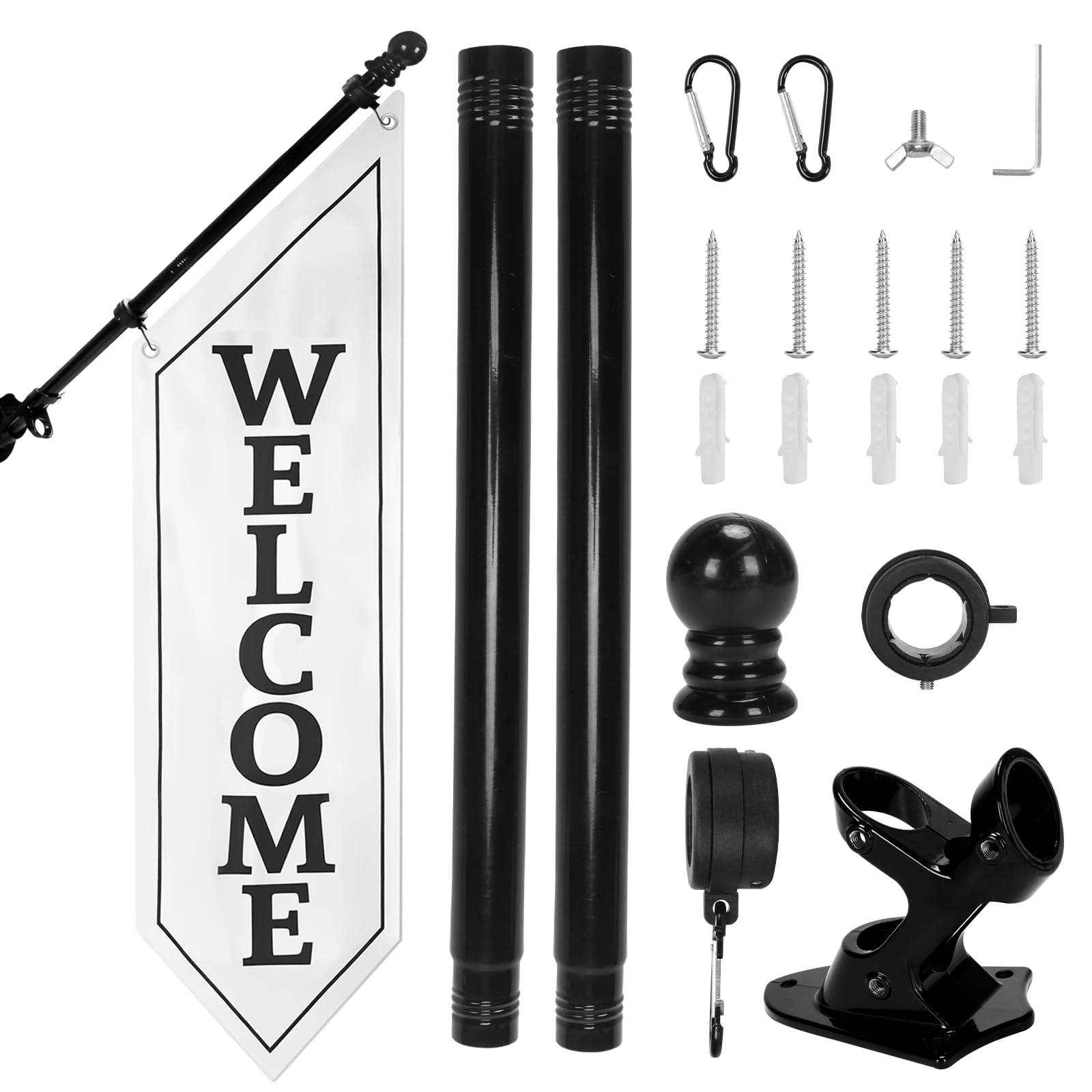 Strapazierfähiges, doppelseitiges Willkommensflaggen-Set, 106,7 x 35,6 cm, Outdoor-Leinwand-Banner mit Stange und Metallhalterung, Business-Schild für Einzelhandel, Geschäft oder Restaurant