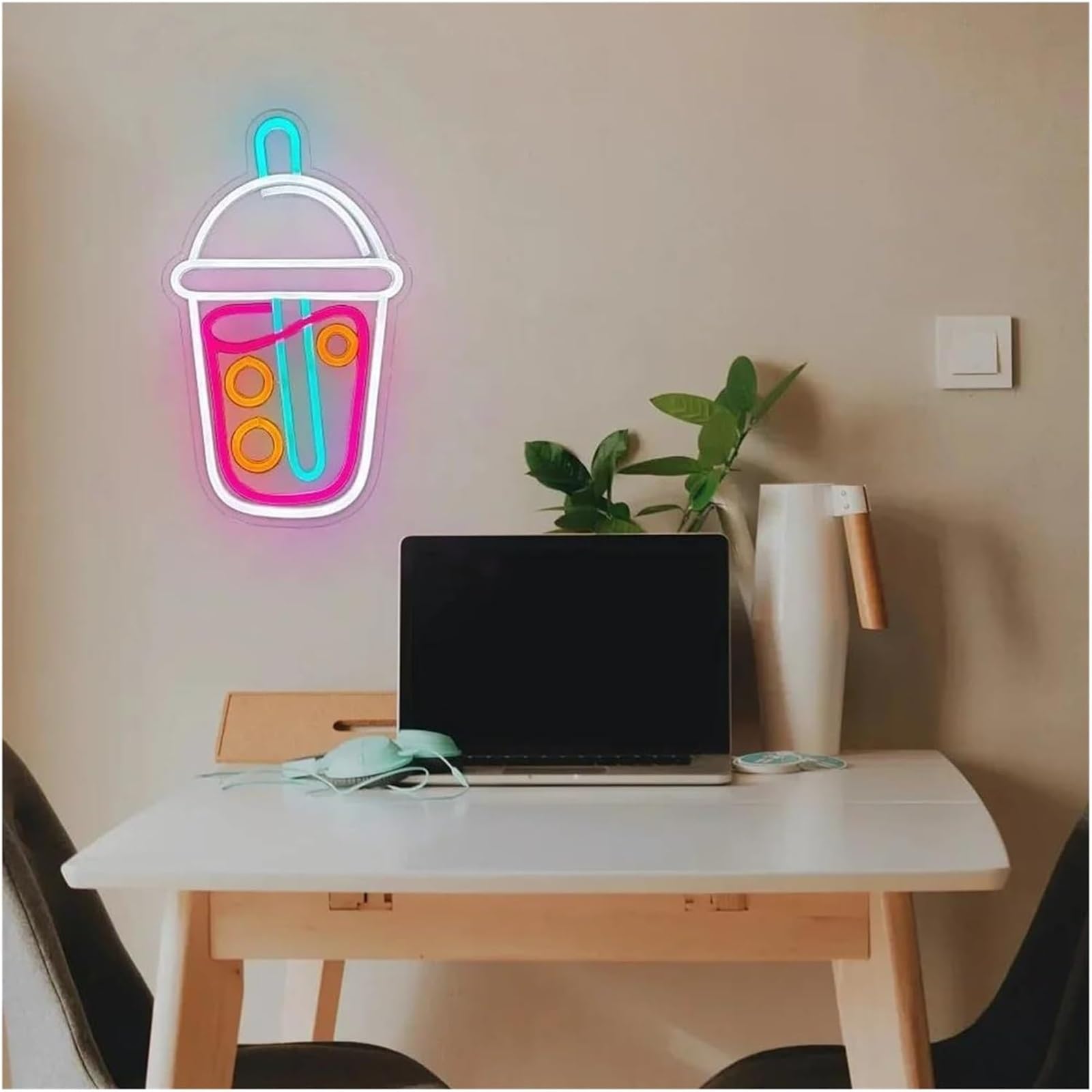 Lampada al neon con scritta "Boba Tea" dall'atmosfera rilassante, luci per il tè latte, decorazione da parete per bar