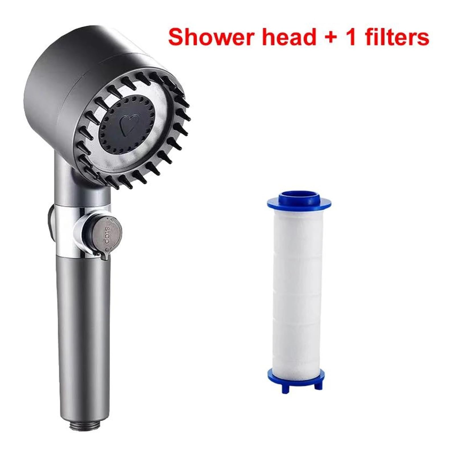 Doccia pressurizzata con 4 modalità di regolazione, soffione ad alta pressione con filtro, doccia idromassaggio per bagno(Shower and 1 Filters)