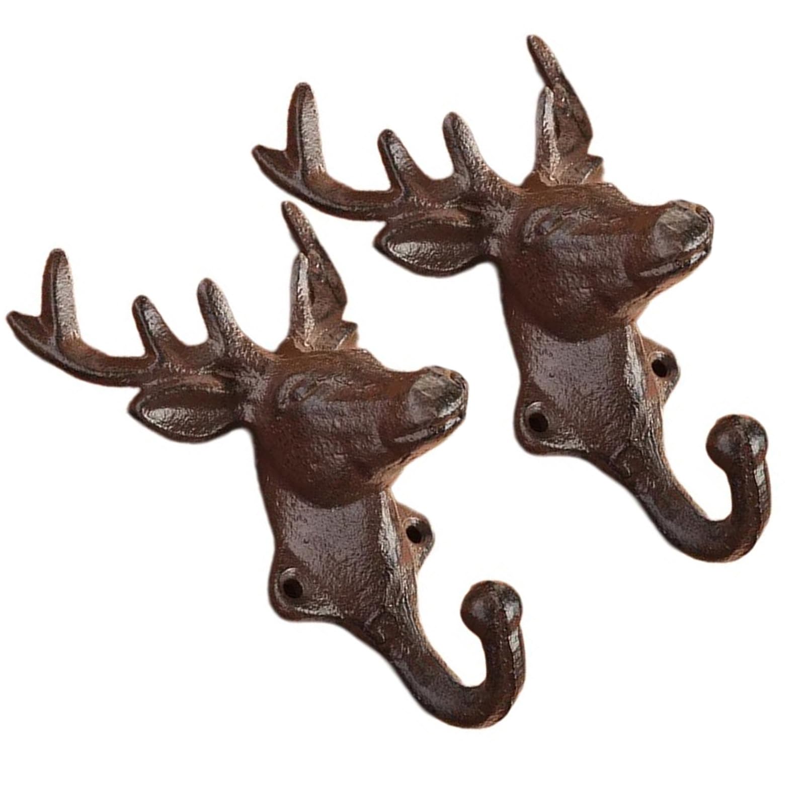 2 Ganci A Muro In Ferro A Forma Di Testa Di Cervo - Stile Vintage, Robusti, Per Appendere Vestiti, Cappelli, Borse, Decorazione Rustica Per Casa - 2