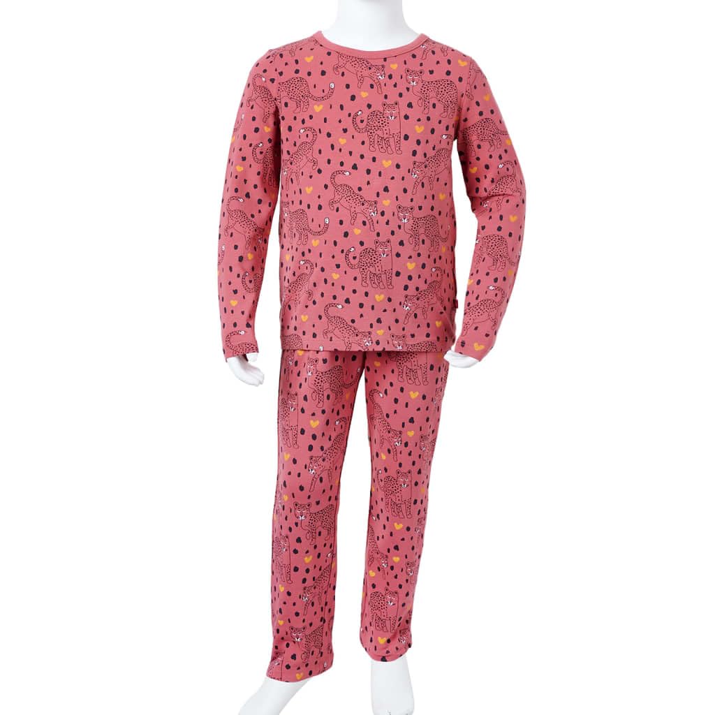 Pigiama per bambini a maniche lunghe rosa antico in cotone 95% morbido e traspirante con elastico in vita e motivo leopardato per bambini 92 adatto come accogliente tuta da casa per l'estate e
