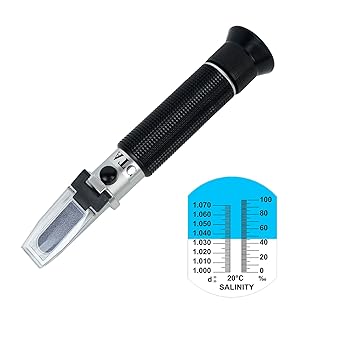Salinity Refractometer with ATC,Saltwater Aquariums Dual Scale 0-100 PPT & Specific Gravity 1.000-1.070 Salinity Tester,for Marine Monitoring,Fish Farming,Pool Hydrometer Meter