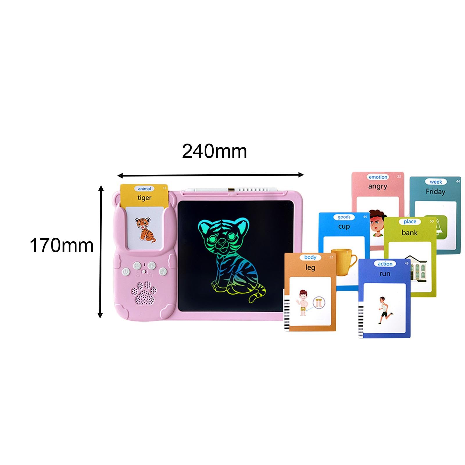 Qianly Tablet Interattivo per L'apprendimento Dei Bambini con Riconoscimento Vocale E Tavoletta Grafica, Rosa con 255 carte, Taglia unica