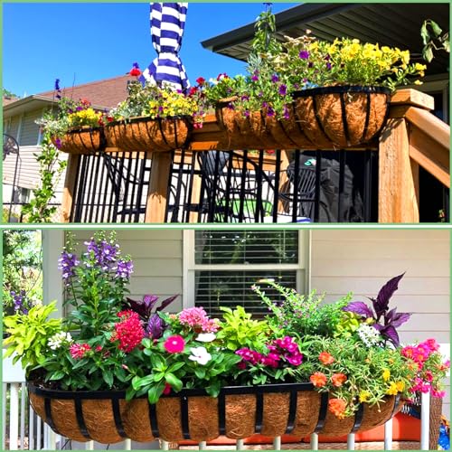 LCHUANG Railing Planter Window Box - 2 Pack 30 Inch Deck Balcony Rail Planter with Coconut Coir Liner, Fence Metal Hanging Flower Planter Basket Deck Railing Planter Boxes for Outdoor Garden by LCHUANG - Image 8