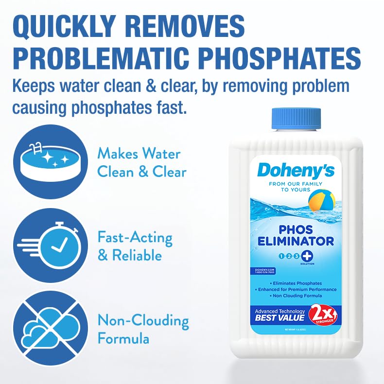 Image of Doheny's Pro-Grade Plus PHOS Eliminator | Quickly and Reliably Removes Phosphates in Your Pool | Non-Clouding Formula | Safe, Simple & Effective Solutions for All Swimming Pools, 1.5L