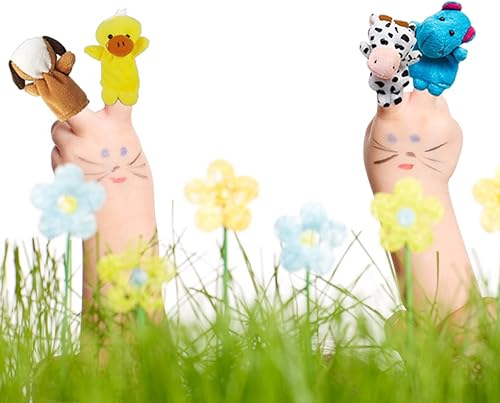 Miniatura 6 de 10 marionetas de dedo de tiempo de historias, diferentes marionetas de dedos de animales de granja de dibujos animados para niños pequeños