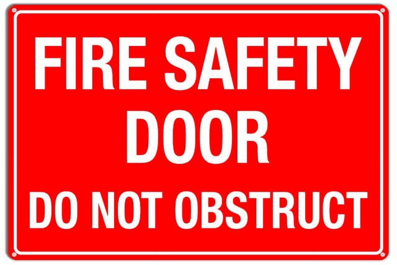 peiyeety Fire Safety Door DoObstruct Sign Caution Safety Aluminum Warning Signs Security Tin Signs 12x16 Inches