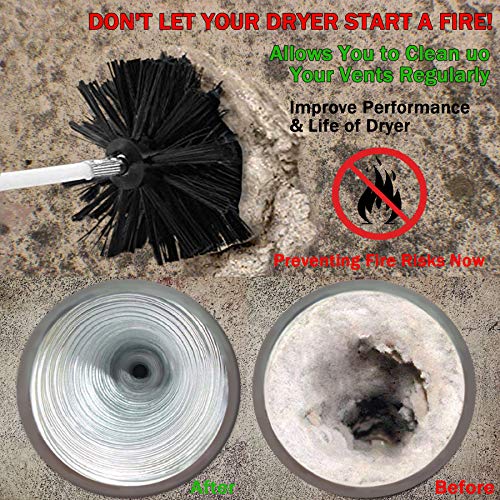 Dryer Vent Cleaner Kit 20 Feet Dryer Vent Brush Chimney Sweep Kit Suitable for Dredging and Cleaning Various Pipes,Chimneys and Vents Etc. Can Be Reused,Drill Adapter Included and Storage Bag