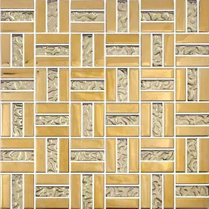 Versace LUSTROUS GOLDEN CRYSTAL GLASS MOSAIC TILES IN BASKET WEAVE DESIGN - MIDAS TOUCH PATTERN ( PACK OF 6 SHEETS )