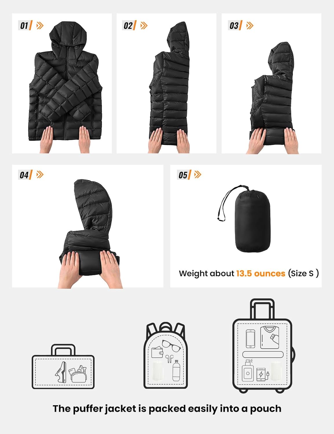 Rdruko Men's Lightweight Packable Puffer Jacket with Hood High Collar Water Resistant Warm Insulated Puffy Winter Coats - Image 7