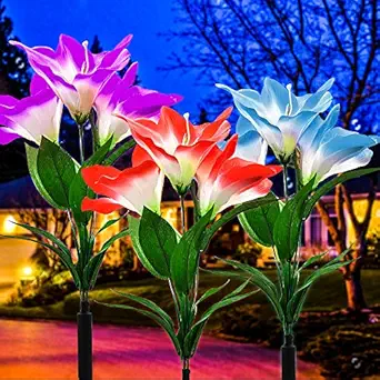 OSORD Outdoor Solar Lights, Upgraded Waterproof Solar Light Outdoor Decorative Multi-Color Changing Solar Garden Lights Auto On/Off Landscape Lights for Lawn Patio Pool Area (3 Pack)