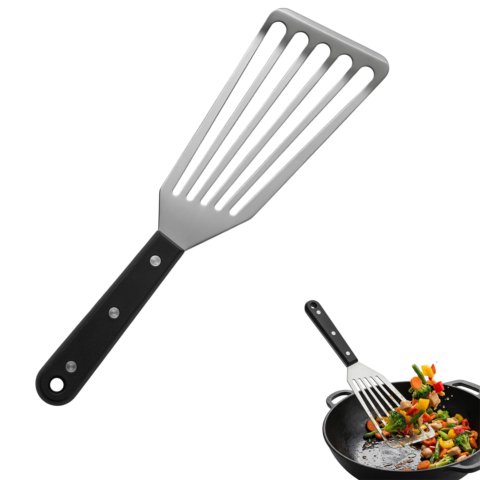 ZhuPu Fish Spatula, Stainless Steel Metal Fish Slice, Slotted Turner with ABS Handle, Egg Spatula for Kitchen Cooking