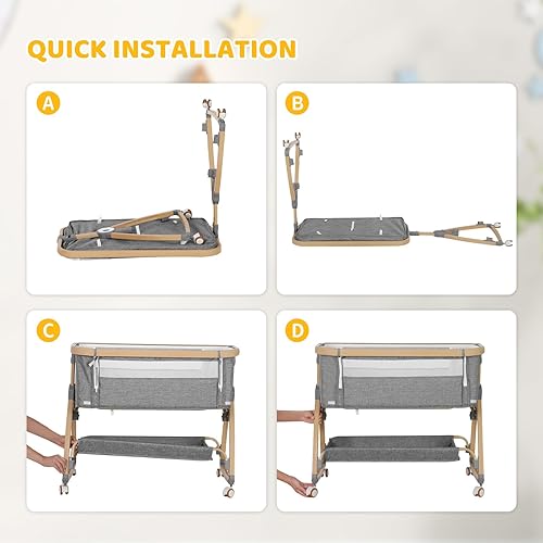 Miniatura 8 de Moisés de noche, moisés de noche, moisés mecedor, 3 en 1 con colchón, móvil, mosquitera, cesta de almacenamiento, cuna portátil ajustable de 6