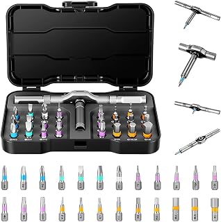 Serplex® 24 in 1 Magnetic Screwdriver Set, Mini Ratchet Screwdriver Set, Precision Repair Tool Kit with Detachable Ratchet Handle and S2 Steel Bits, for Furniture Assembly, Laptop, Electronic, Bicycle