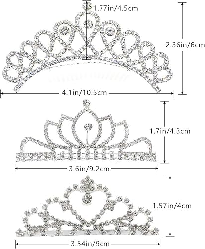 Miniatura 3 de NODG 3 tiaras plateadas para mujer, mini coronas de diamantes de imitación de princesa con peine para recuerdos de fiesta, Cristal Diamante falso