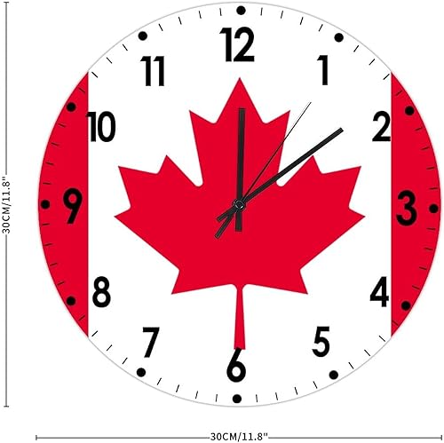 Miniatura 2 de Reloj de pared con bandera de Canadá de 12 pulgadas, silencioso, sin tictac, de PVC, funciona con pilas, reloj redondo decorativo, regalo rústico