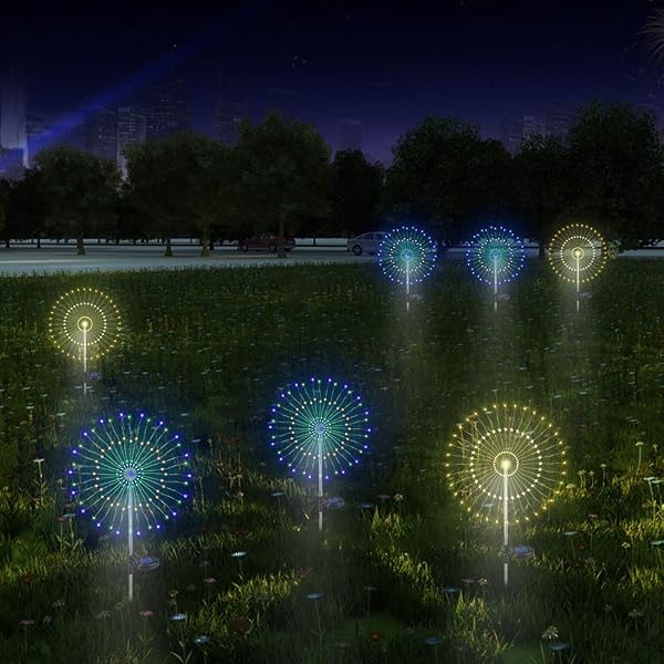 HELESIN Solar Starburst Lights, 105 LED Powered 35 Copper Wires String Landscape Light-DIY Flowers Fireworks Decoration for Outdoor Garden Home Walkway Patio Lawn Backyard (Rainbow Colorful, 4Pack) - 3