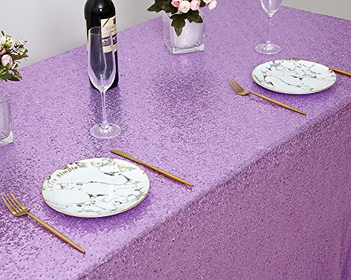 Image of B-COOL Lavender Sequin Tablecloth Lilac Wedding Party Sequin Tablecloth Classy and Elegant Tablecloth for Romantic Event or Banquet 60x102 Inch