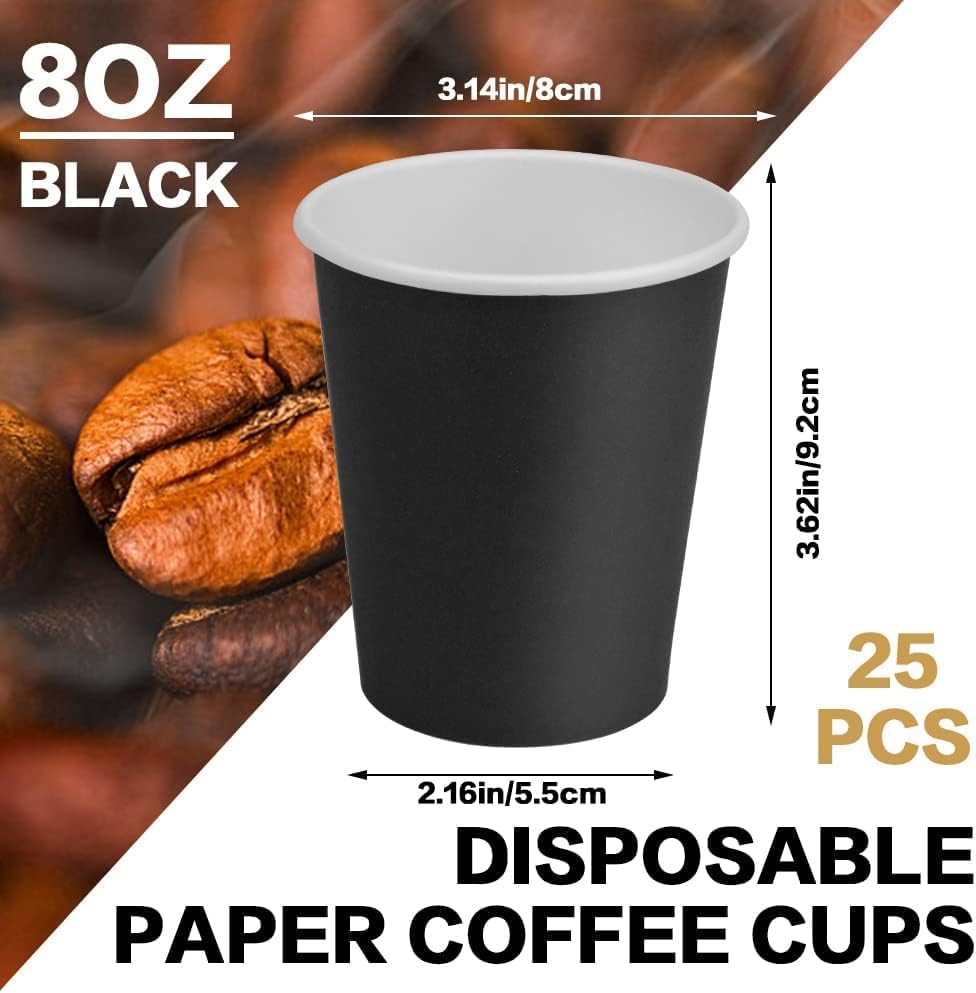 Paper Cups 8 oz 25 Pack, Disposable Paper Coffee Cups, Disposable Paper Cups for Hot or Cold Beverage Drinking for Halloween, Party, Picnic, BBQ, Travel, and Event -Black - Image 2