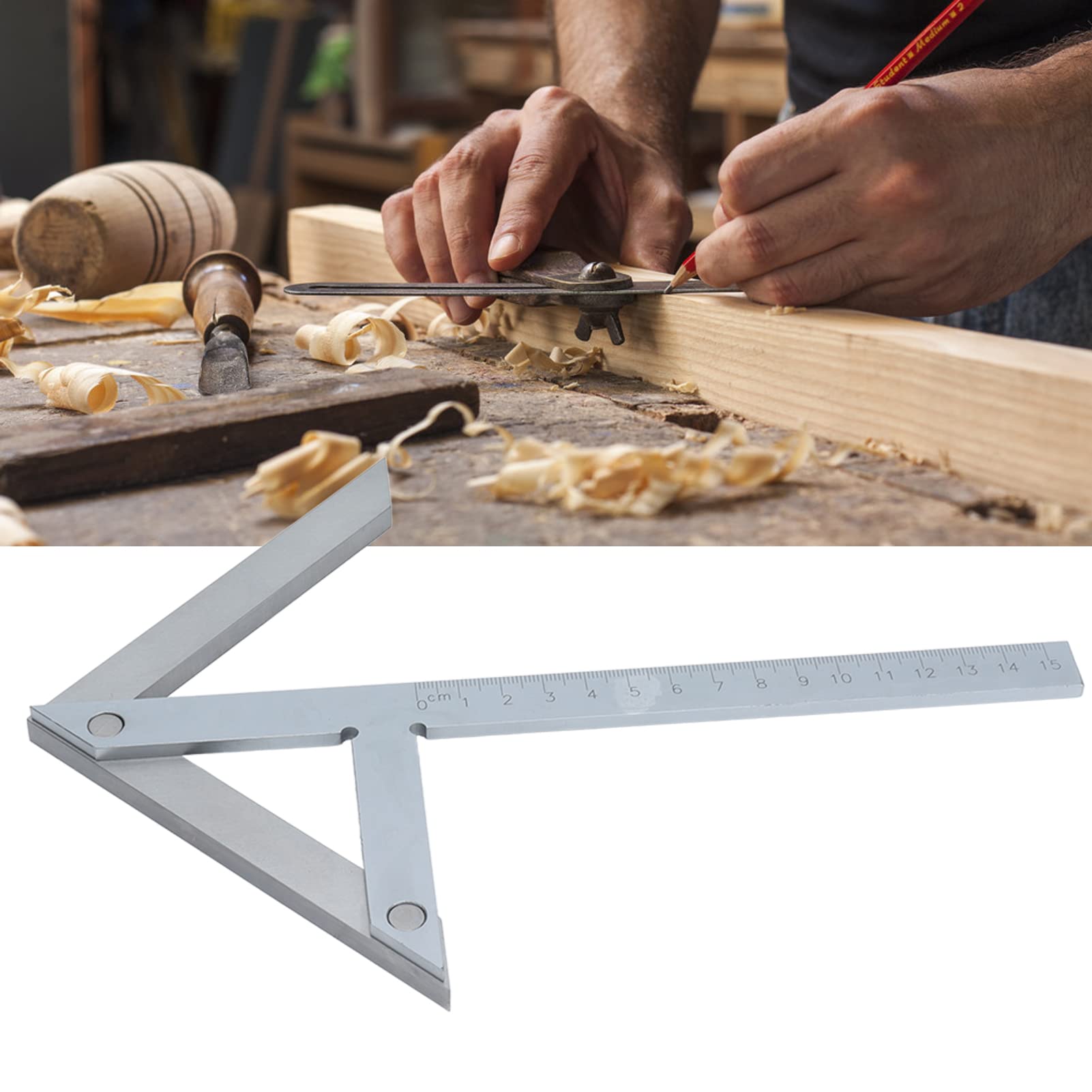 Règle de jauge de rayure à angle central en acier inoxydable, outil de recherche de centre de recherche de jauges de centrage 150x130mm pour plaque circulaire