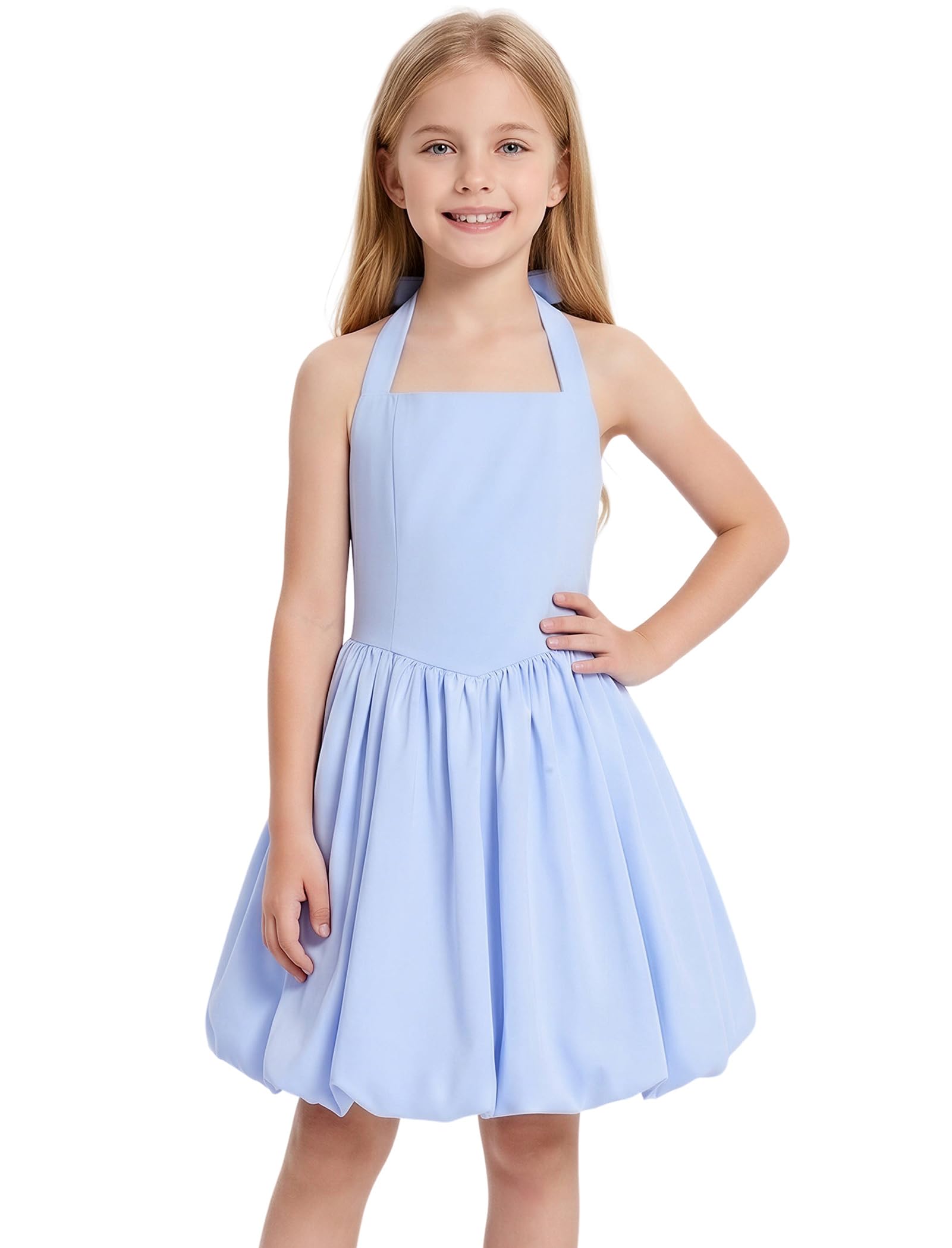 Odizli Vestido corto de verano para niñas y niñas, sin mangas, cuello halter, línea A, vestido de verano