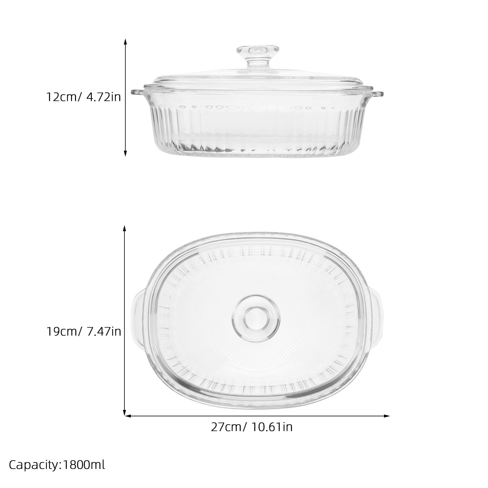 ibasenice Mikrowellengeeignete Glas Auflaufform mit Deckel 1,9 Liter Fassungsvermögen Ofenfest Ovaler Suppentopf für Zubereitung von Suppen und Backwaren