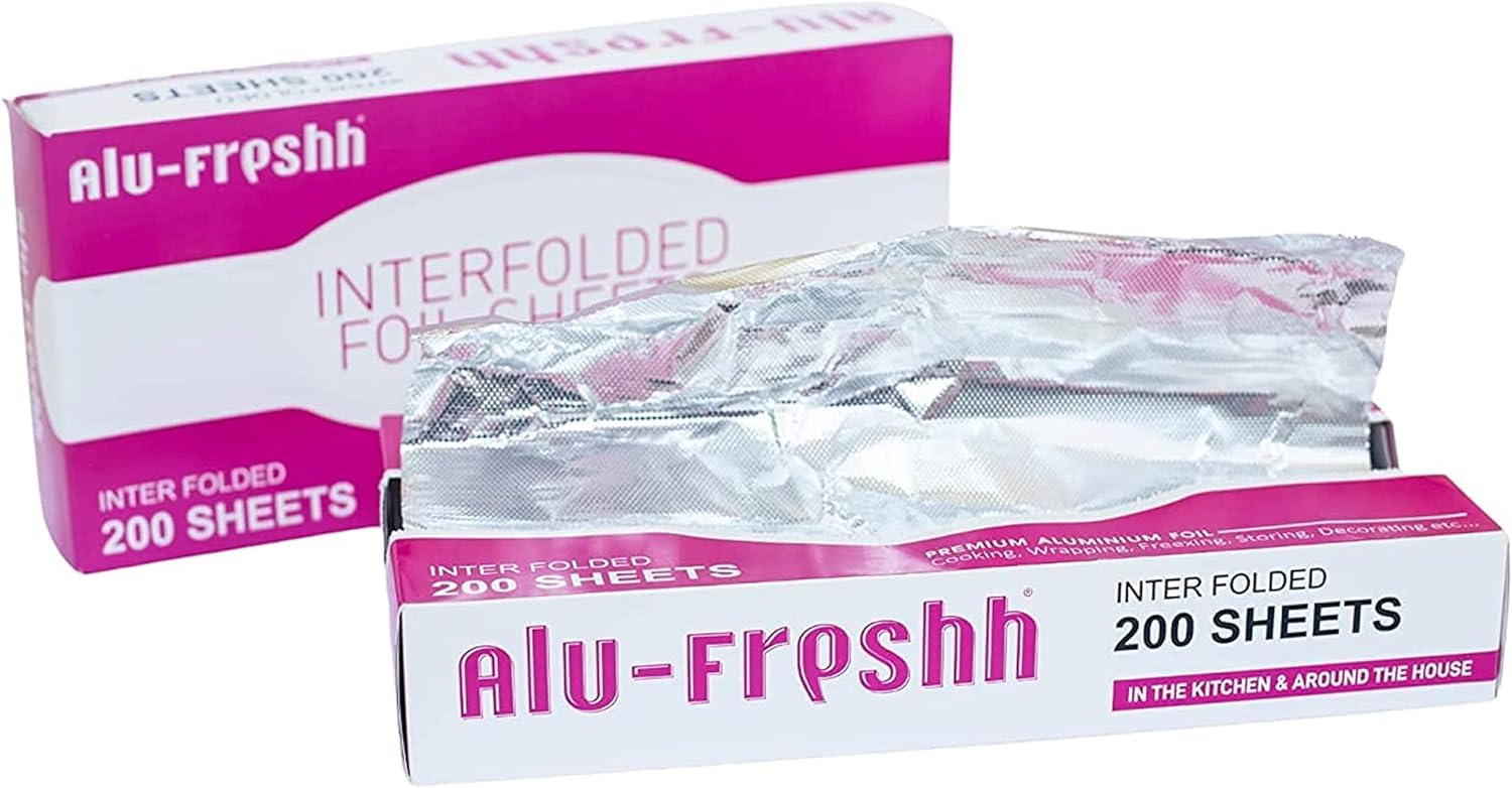 Interfold 200 fogli di alluminio pretagliati, 30,5 cm x 27 cm, pellicola da cucina pop-up, tirare e avvolgere il foglio di alluminio goffrato per arrostire, rivestimento della griglia
