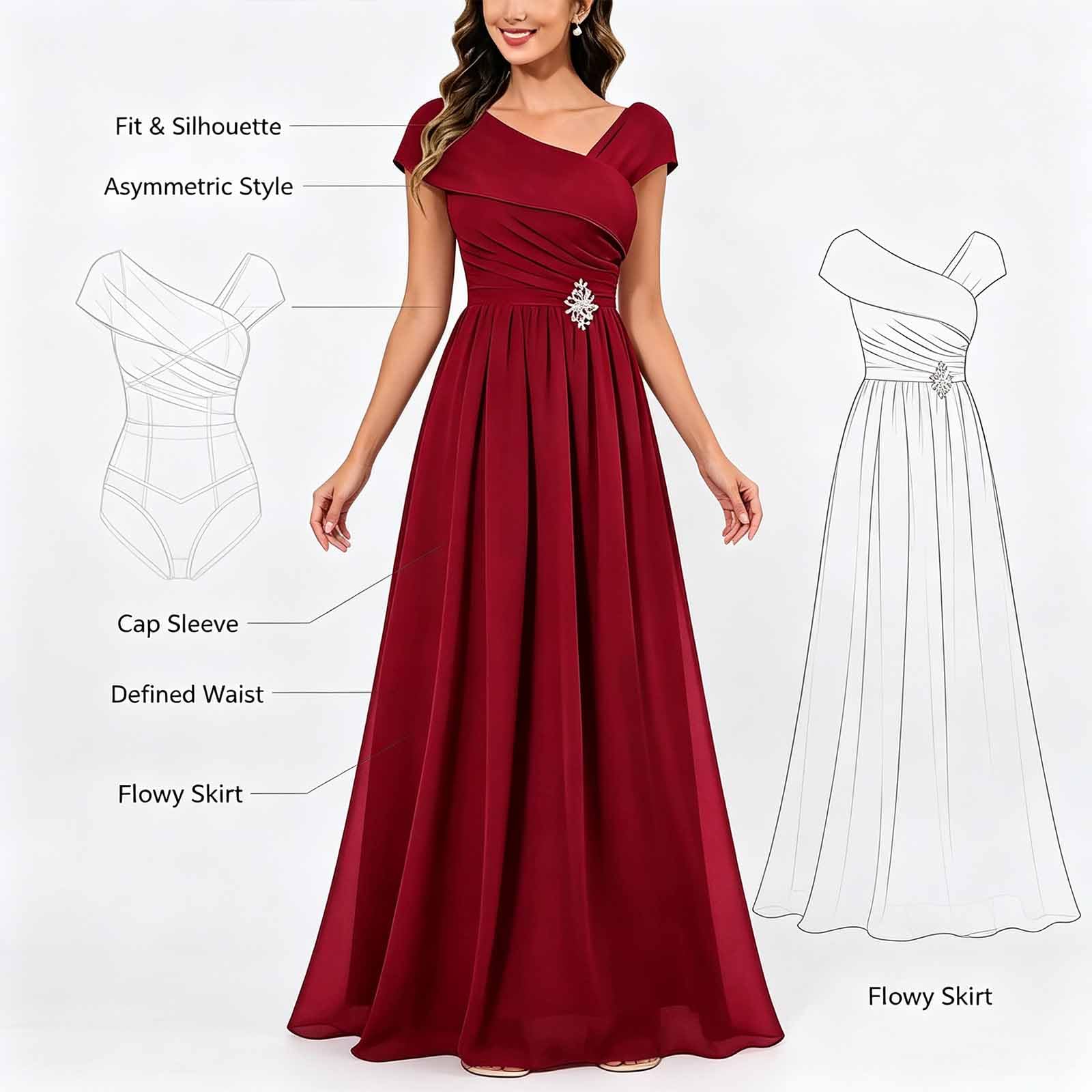 Donna Abito Lungo Chiffon A-Forma con Paillettes per Matrimonio