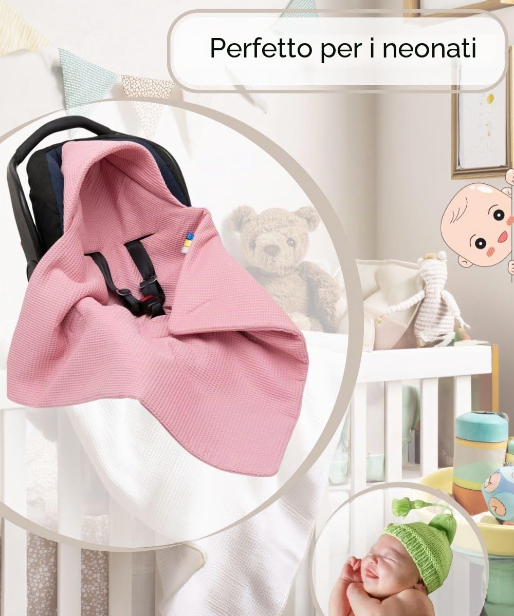 Coperta avvolgente per seggiolino auto per neonati e bambini piccoli per l'autunno e l'inverno, coperta morbida in cotone per passeggini, carrozzine, ad esempio MaxiCosi (Rosa)