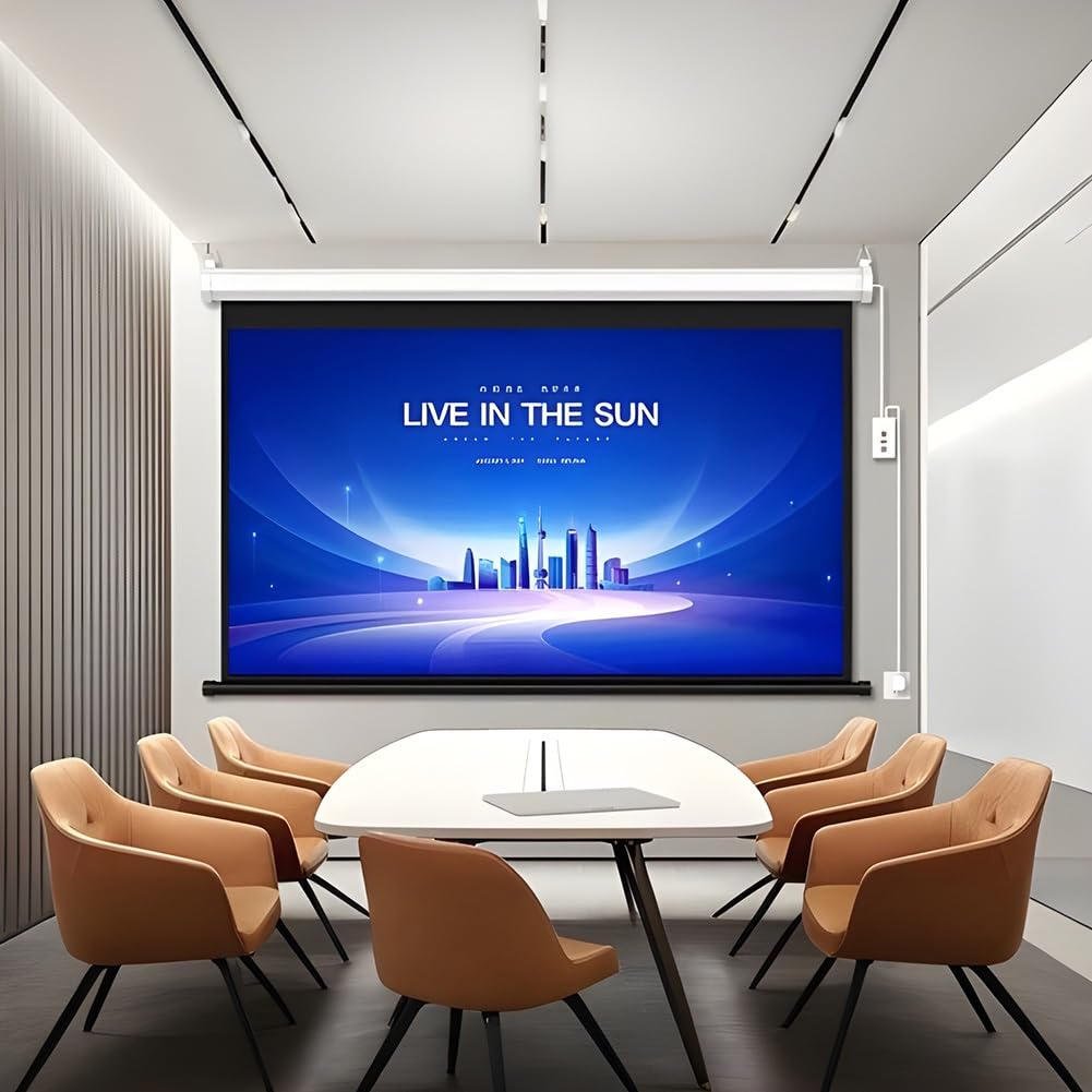 Schermo per Proiettore Motorizzato con Telecomando, Proporzioni 16:9, 8K/4K Ultra HD Ready, Schermo Proiettore Montato a Parete/soffitto per Ufficio, Home Theater e Film(72 inch)