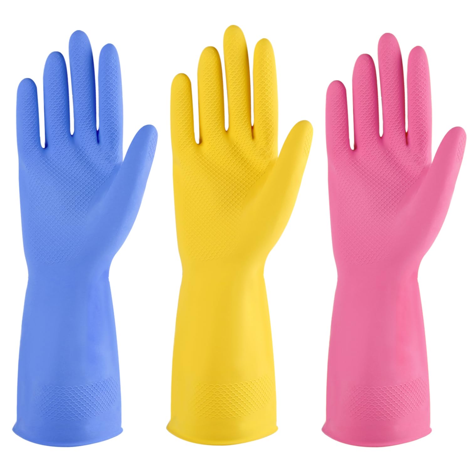 IUCGE Rubber cleaning gloves 3 or 6 Pairs for Household,Reuseable dishwashing gloves for Kitchen.