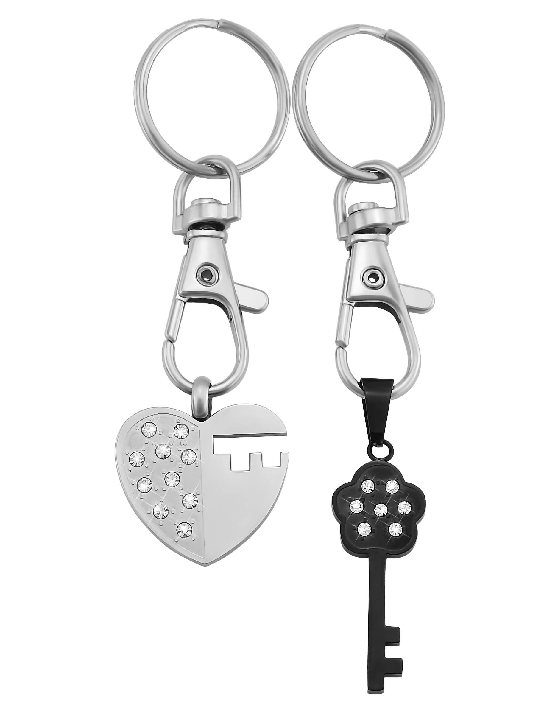 Schlüsselanhänger personalisiert 2 Stück Herz und Schlüssel | Schlüsselanhänger mit Gravur Set Edelstahl Silber schwarz | personalisierte Schlüsselanhänger für Paare Freund Freundin Partner