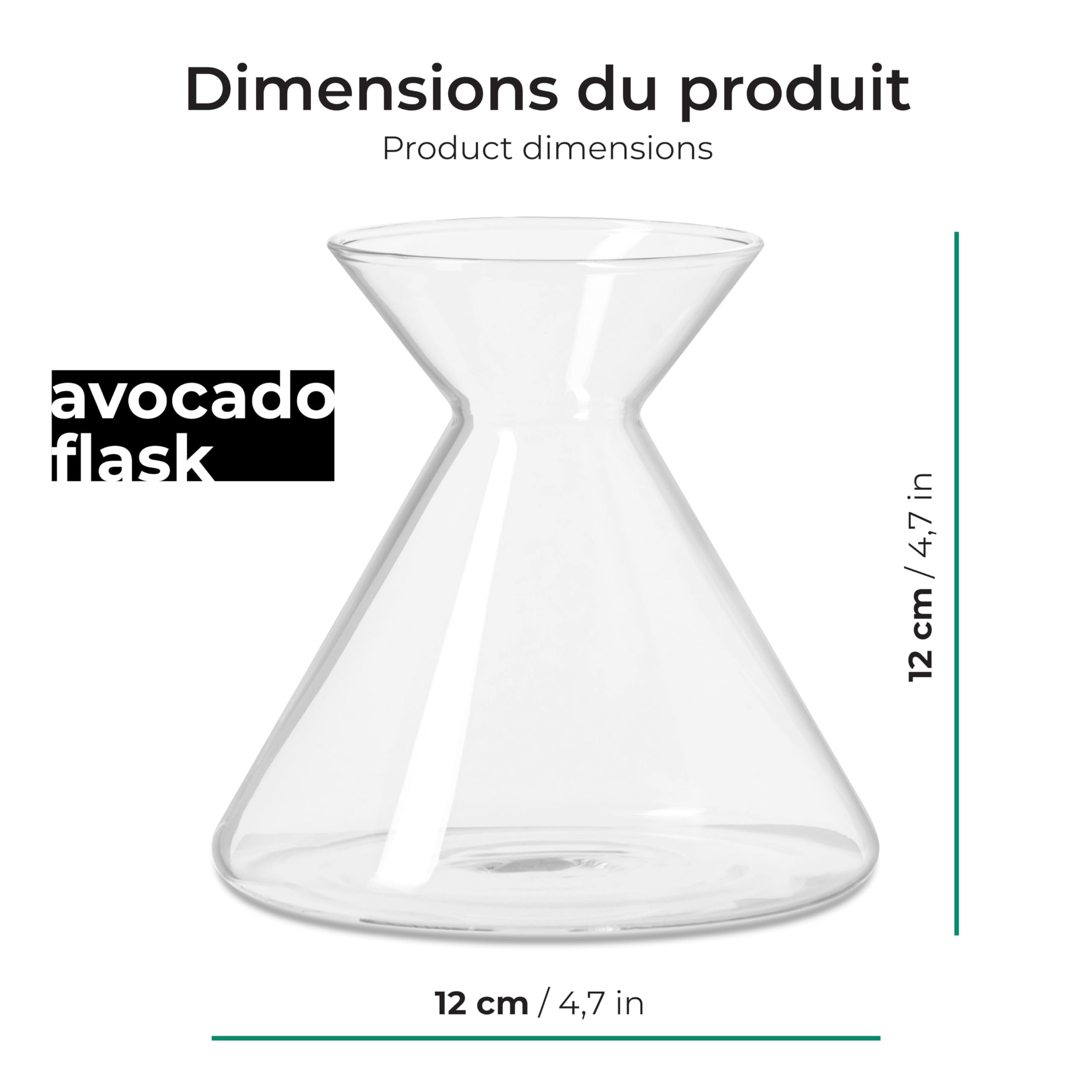 Avocado Flask - Pot en Verre pour graines d'avocat - Kit de Culture de Plantes dans l'eau. Cadeau Vert décoration d'intérieur (Verre Transparent)