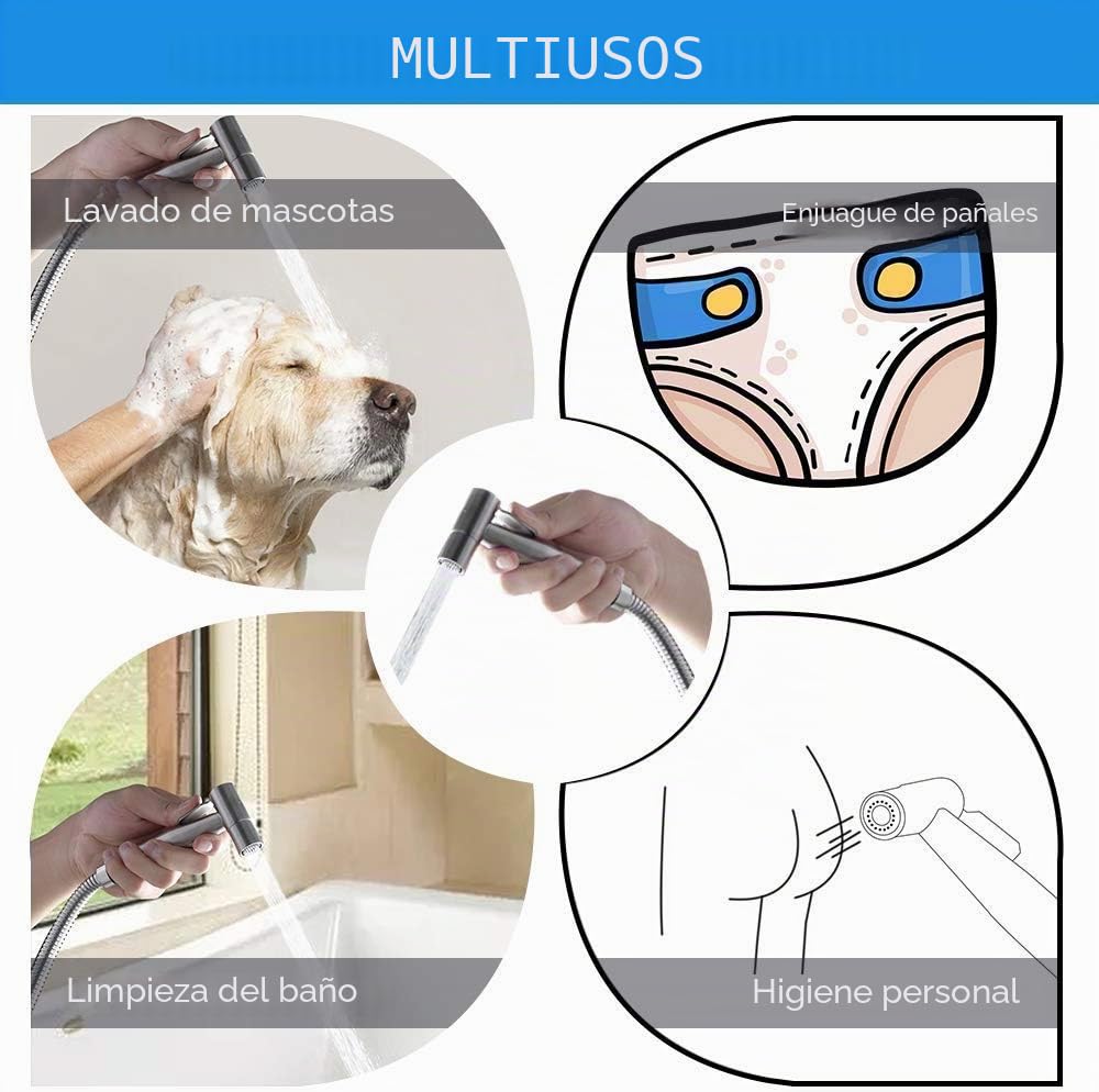 Vaporizador de baño ducha de mano bidé de acero inoxidable con válvula de 3 vías (1/2"-3/8") perfecta para higiene personal, cuidado de limpieza