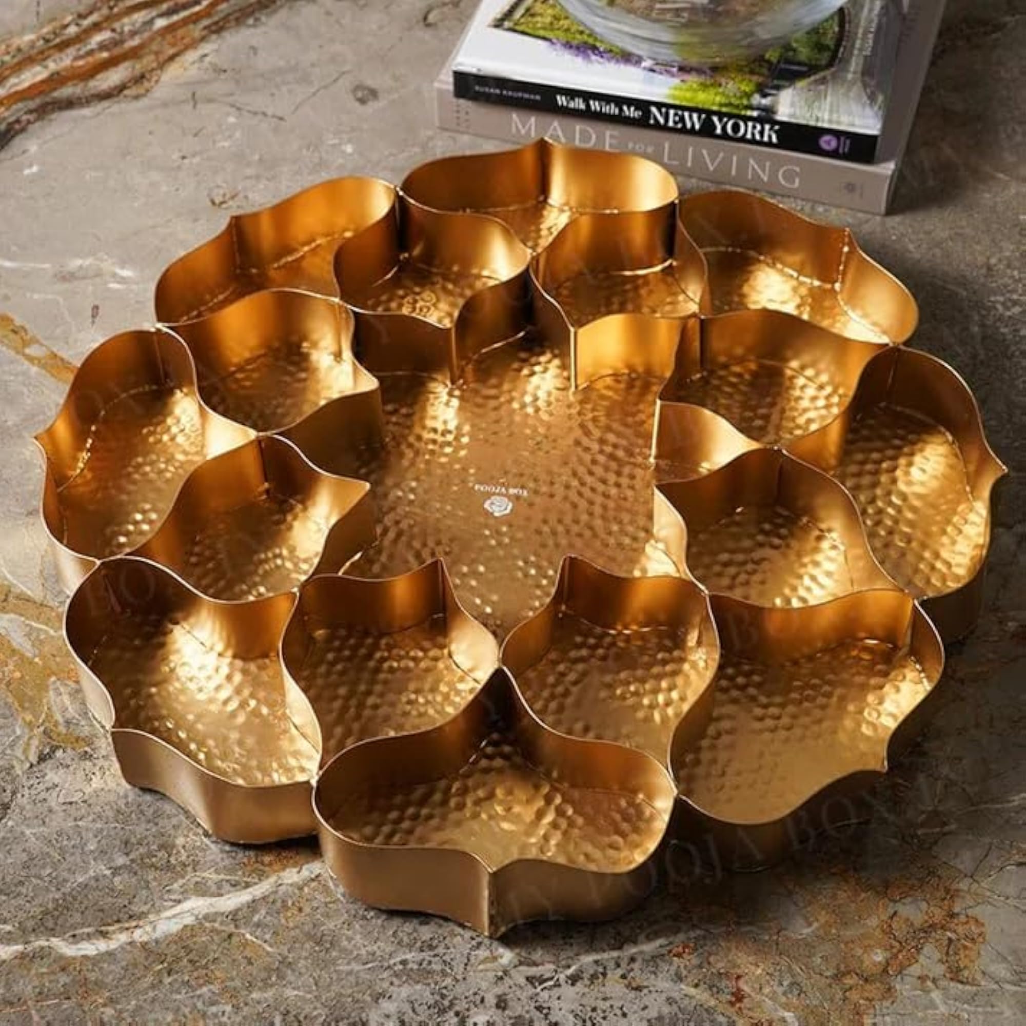 Lily Urli Decorative Platter with Hammered Flower Design
