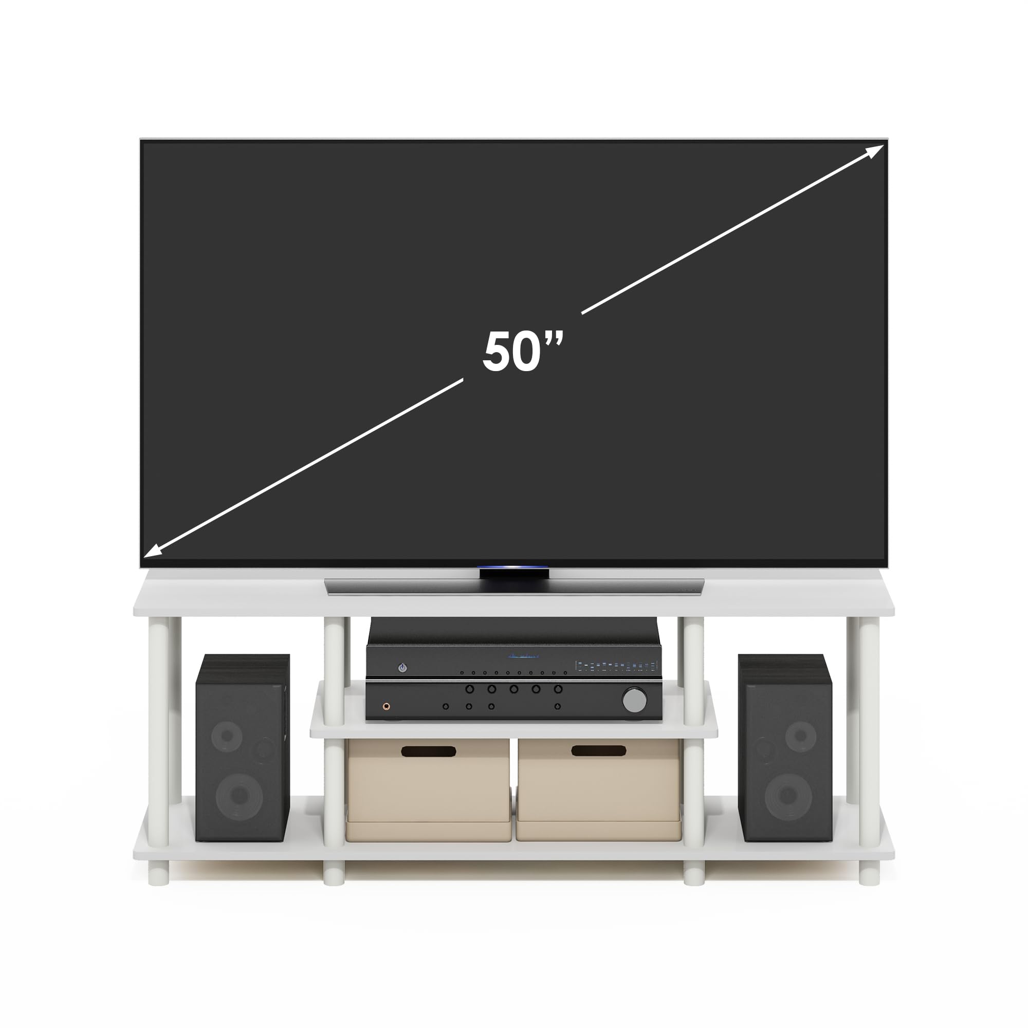 Furinno Turn-N-Tube Soporte para TV De 3 Niveles Sin Herramientas 3D Consola para TV De hasta 50 Pulgadas para Sala De Estar Y Dormitorio Color Blanco