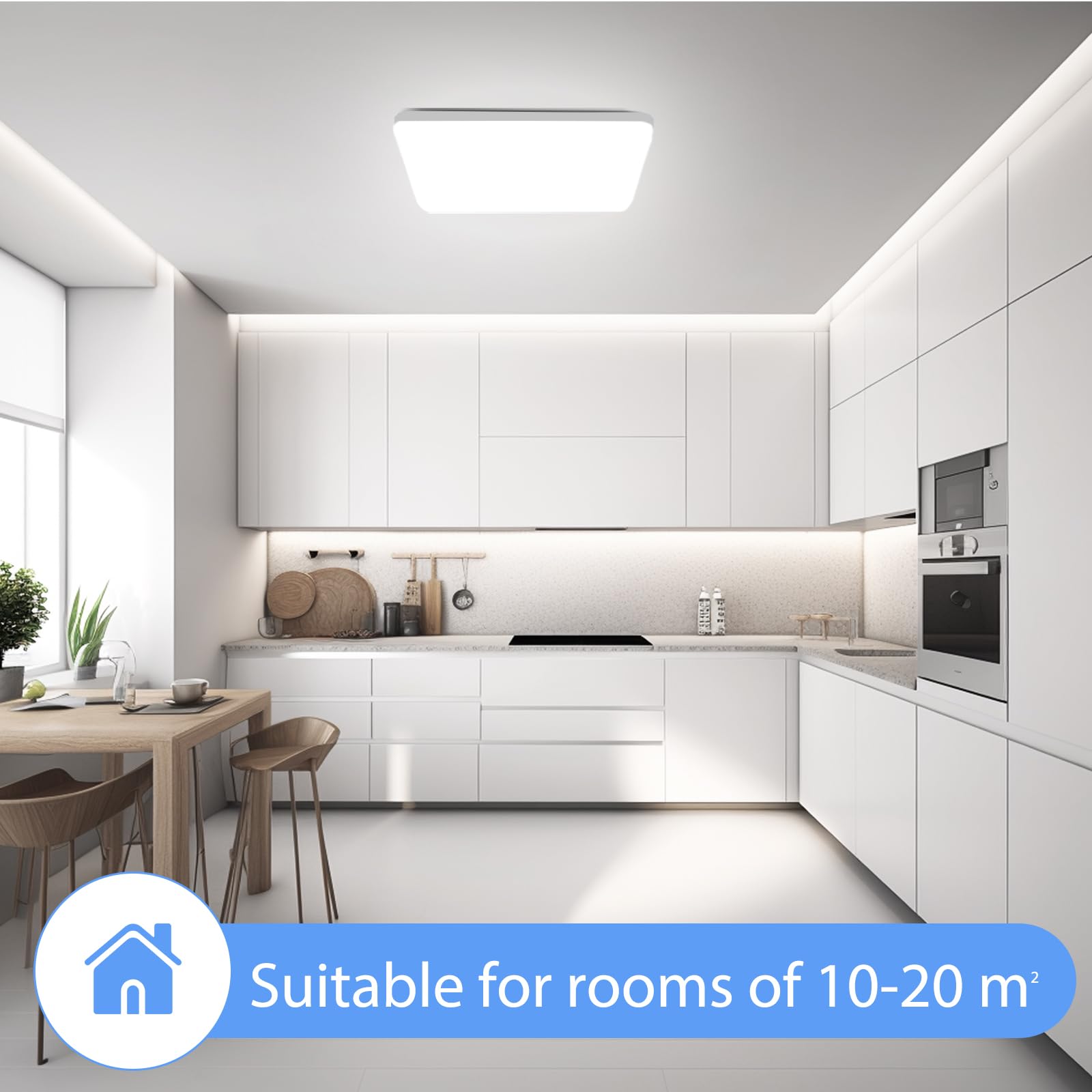OUILA Plafon LED Techo, 20W 2000LM 6500K, IP44 Blanco Frío Cuadrado Ultra Delgado Luz LED Techo Para Salon Baño Balcón Dormitorio Pasillo Cocina