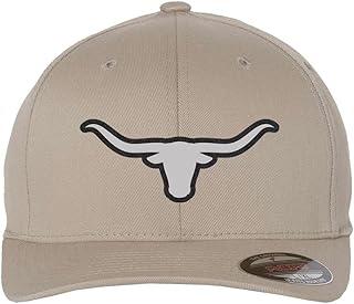 Longhorn Leatherette 6 Panel Mid Profile Flexfit Twill Cap - Khaki S/M