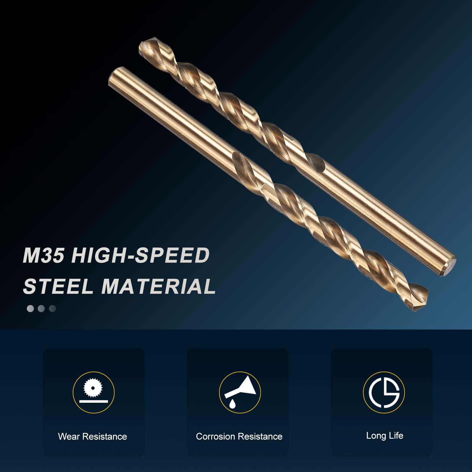 PATIKIL 6.5mm Drill Bit, M35 Cobalt 5% High-Speed Steel Jobber Straight Shank 135° Gold Finish for Stainless Steel Hard Metal - 2 Pack - Image 3