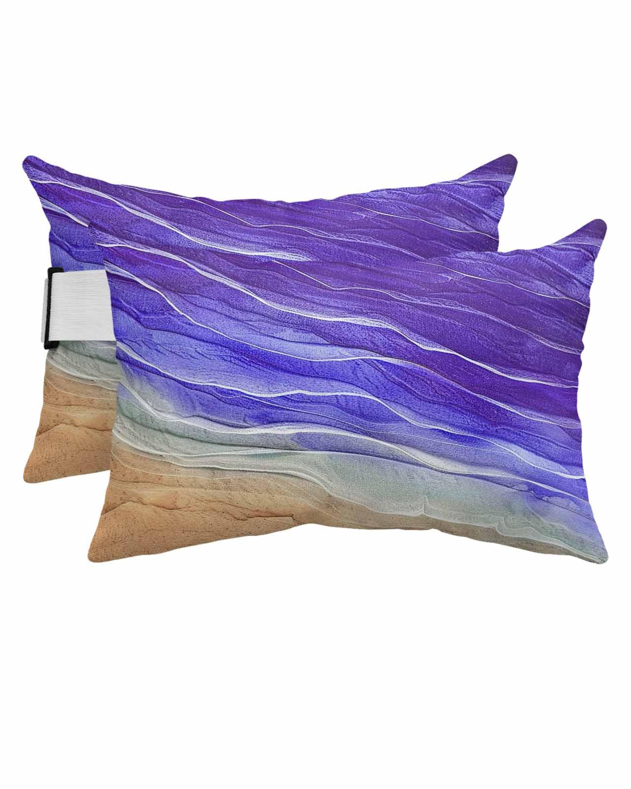 HERBED Outdoor Pillows Covers with Inserts Purple Gradient Seaside Ocean Wave Ombre Waterproof Pillow with Adjustable Strap Throw Pillows for Patio Furniture Pool Lounge Chair, 12x20 Inch, 2PCS