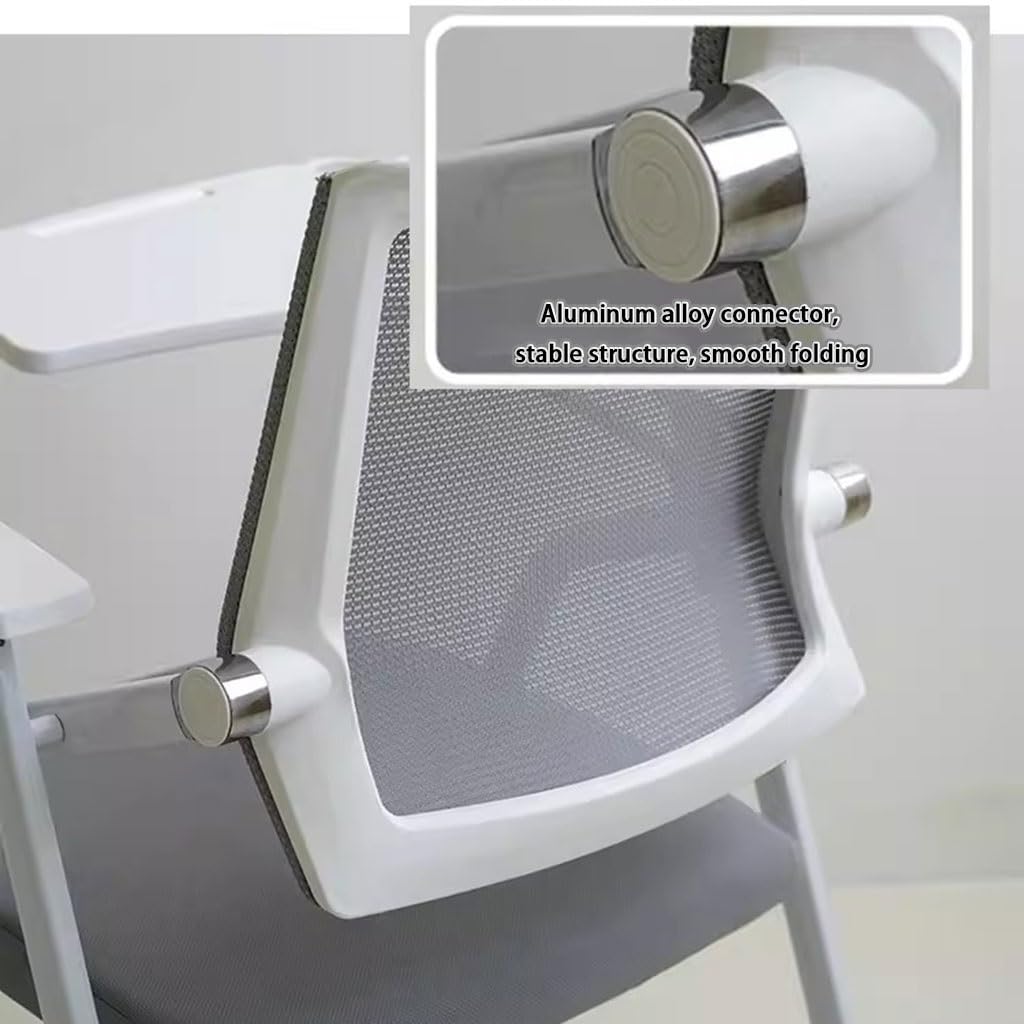 Sedia Pieghevole da Ufficio con Scrittorio, Sedia da Conferenza con Bracciolo e Portabicchieri, Sedia da Allenamento Portatile per Scuola e Casa, Grigio Arancione