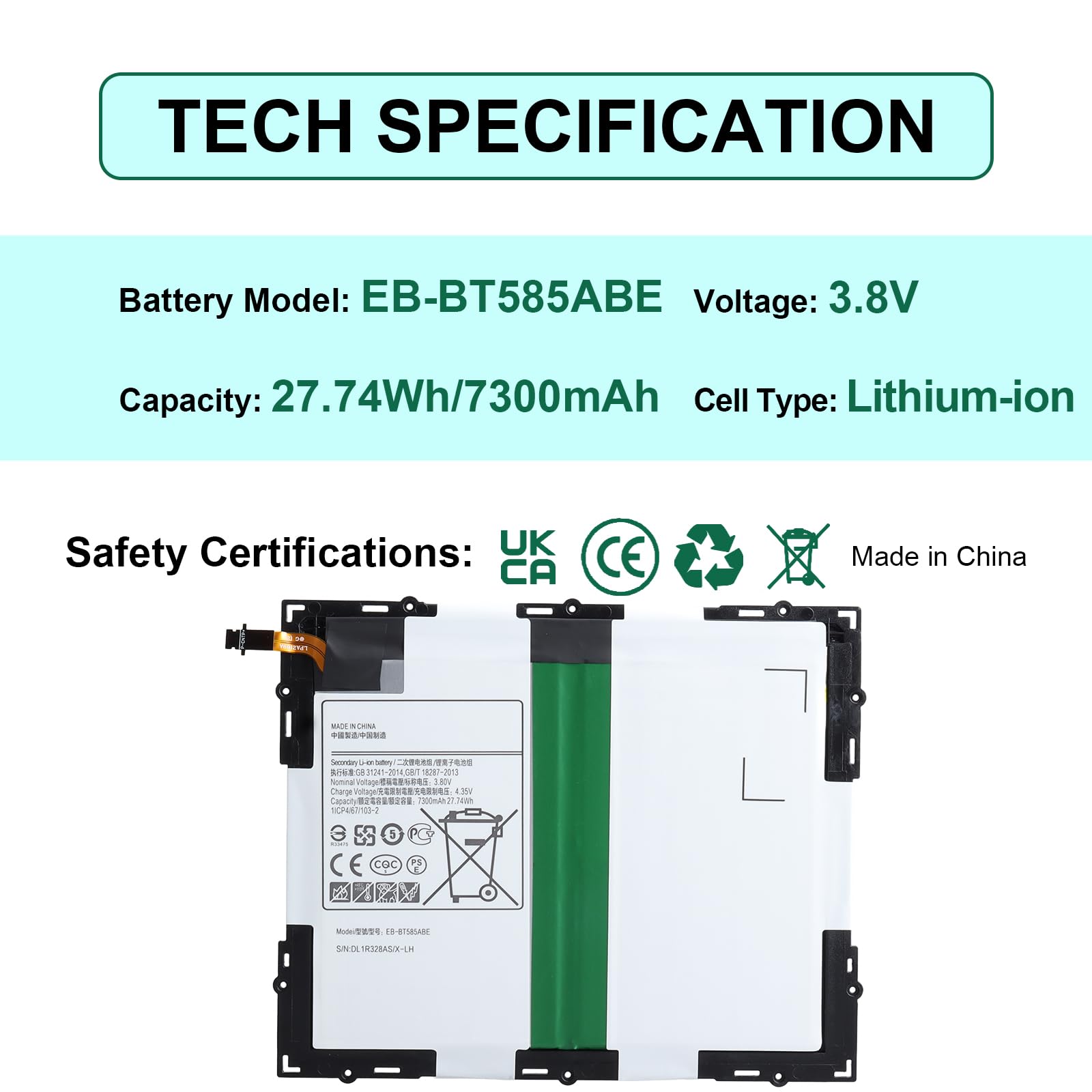 EB-BT585ABE Batería Compatible con Samsung Galaxy 10.1 2016 SM-T580 SM-T585 SM-P580 SM-P580N SM-T585C SM-P585N SM-P585Y SM-T587 SM-T587P Serie