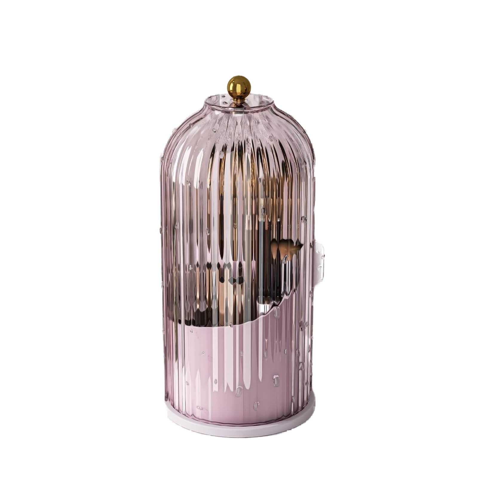Photo 1 of GAXmi Makeup Brush Holder with Lid Cosmetic Tools Organizer 360 Rotating Waterproof Dustproof Beauty Brushes Storage for Vanity, Pink-Purple