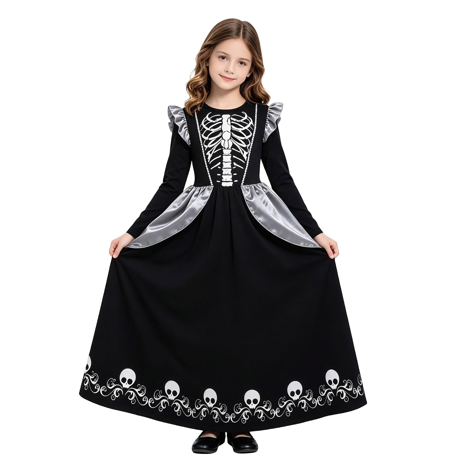 Generico Costume Medievale Bambina Abito Bianco e Oro da Principessa per Spettacolo Travestimento Femminile Elegante