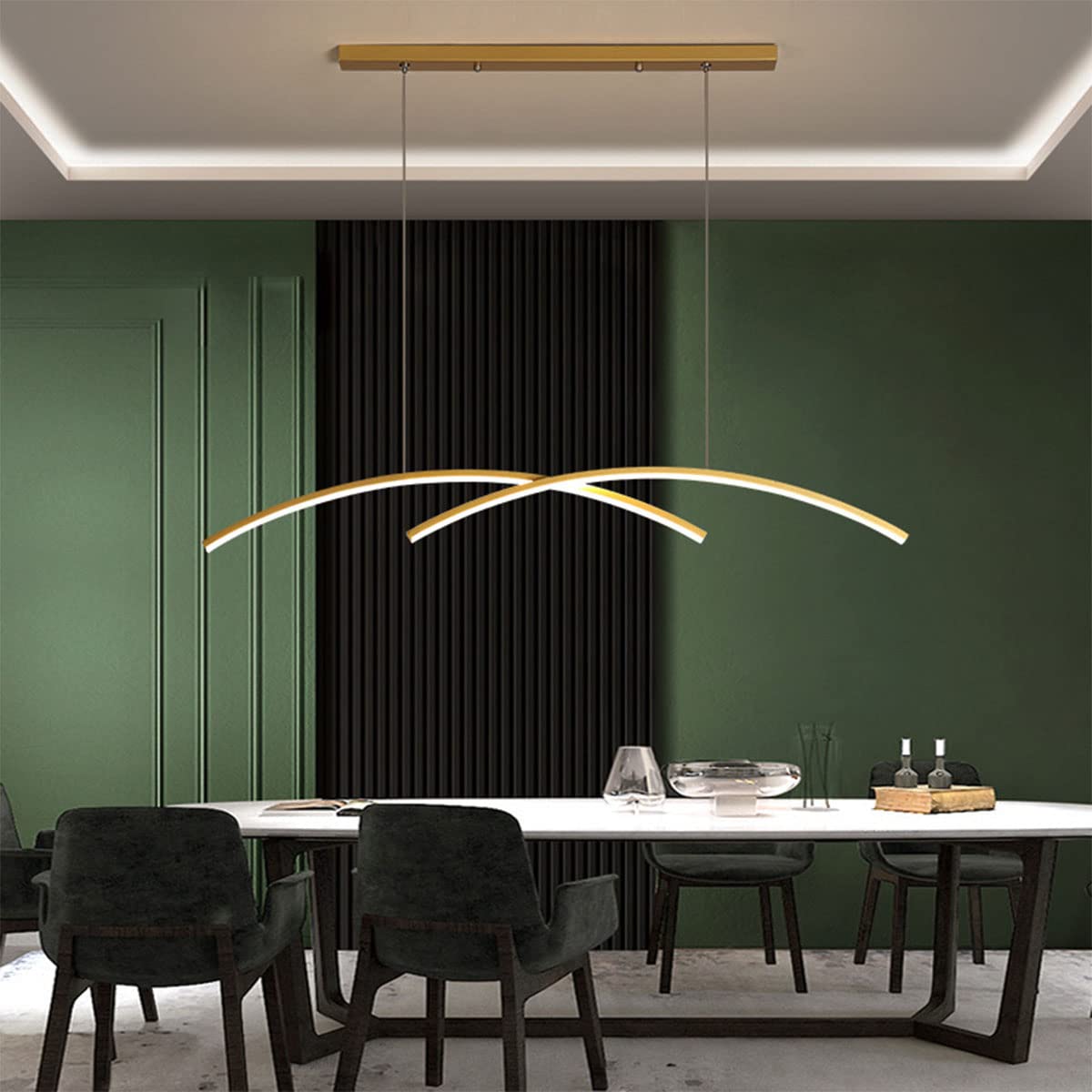 Bellastein LED Pendant Lamp Dining Table Pendant Lamp Height Adjustable Dining Room Lamps Modern LED Pendant Lamp Dimmable with Remote Control Kitchen Bar Pendant Lamp (Gold, L120cm)