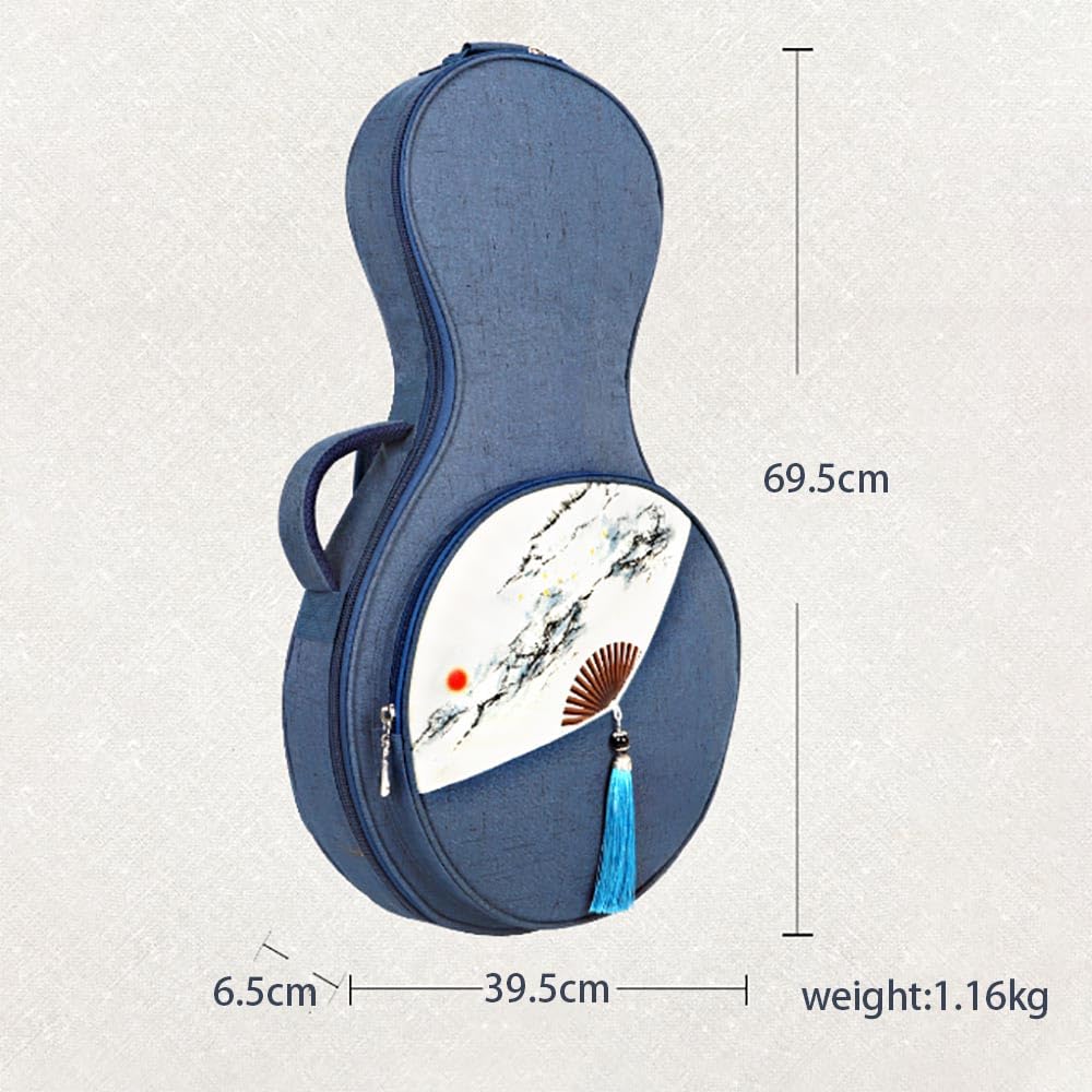 Yueqin - Borsa a tracolla con motivo liuto lunare, con motivo a ventaglio, musica folk, per uso professionale, liuto lunare, chitarra, banjo, strumento musicale, banjo cinese (blu)