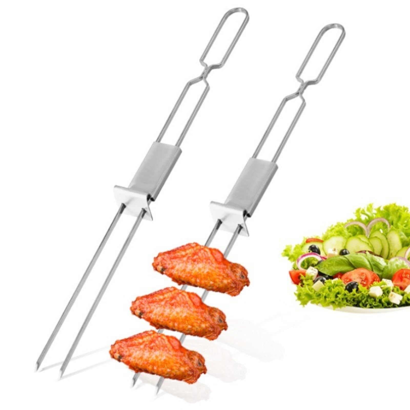 Spiedini per barbecue a forma di U in acciaio inox, comode e stabili, forchette a doppia estremità per barbecue all'aperto, per spiedini di agnello e ali di pollo, 116 (1)