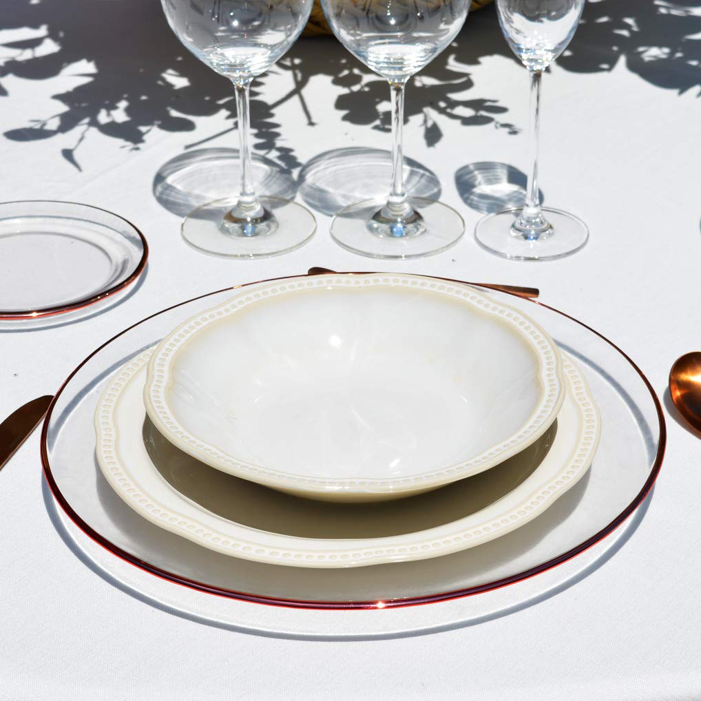 EME Pack Bajoplatos de Cristal con Detalle Decorativo Filo Oro Rose Gold Plato de Presentación en Vidrio Transparente Ligero y Duradero con Diámetro de 33cm. Incluye 6 unidades