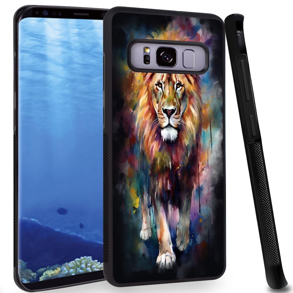 DAFEI Phone Case Compatible with Samsung Galaxy S8 Plus Colorful Lion Art-19 Black Frame Shockproof and Slim Rubber TPU Material with Uniqe Design